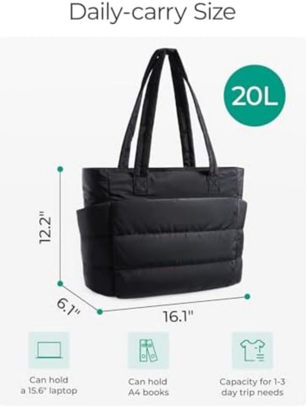Lightweight Puffy Tote Bag for Women, Stylish Work Handbag, Versatile & Spacious - Picture 2 of 6